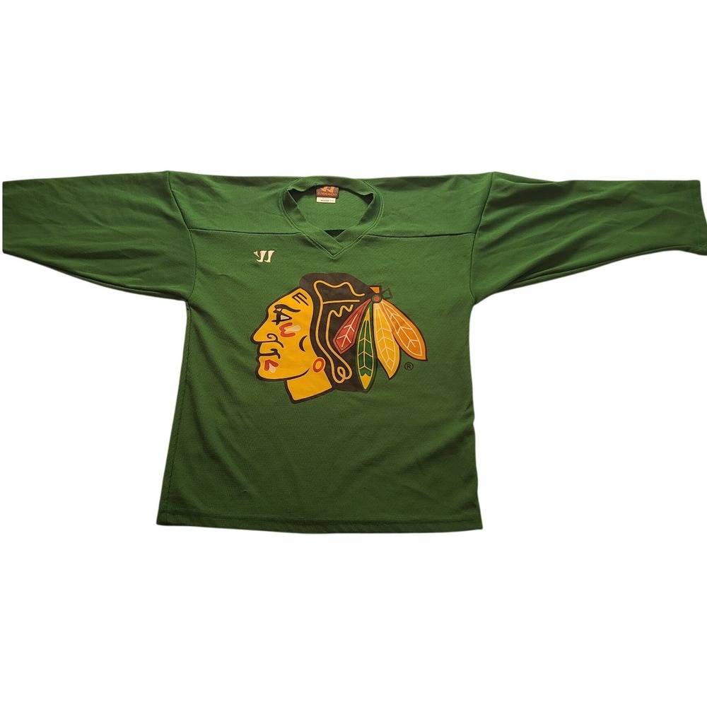 Warrior Chicago Blackhawks Youth Hockey Jersey Green Kids M St Patricks Day Logo